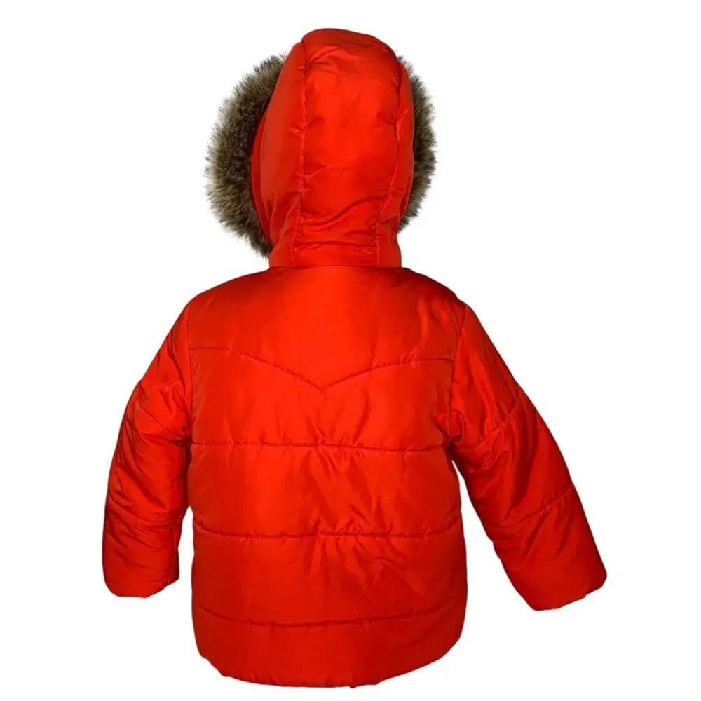 Mon Petit Manteau by Cyrillic Puffer Jacket Orange Blue Fleece Lining